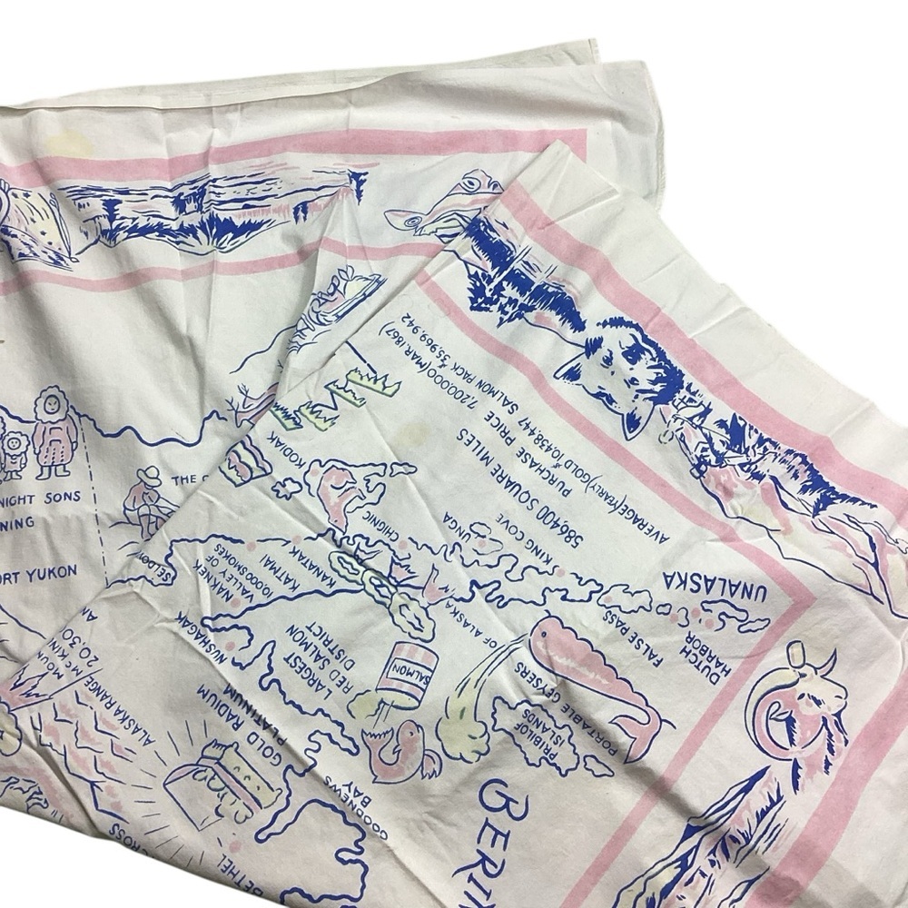 Vintage Alaska state 1950s MCM cotton tablecloth
